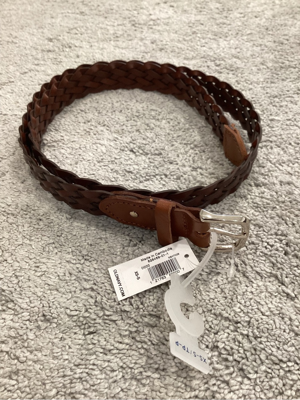 Old Navy Woven Brown Leather Belt with Silver Buckle Brand New
